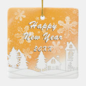 金ゴールドクリスマスホワイトスノーハウス新年 セラミックオーナメント (裏面)