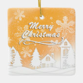 金ゴールドクリスマスホワイトスノーハウス新年 セラミックオーナメント (正面)