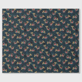 金ゴールドクリスマスホーンと深紅色ダークブルー ラッピングペーパー (フラット)