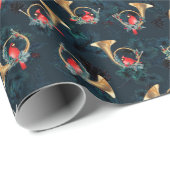 金ゴールドクリスマスホーンと深紅色ダークブルー ラッピングペーパー (ロールコーナー)