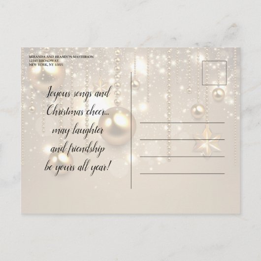 金ゴールドクリスマスボードブル&スターズクリスマスパーティー インビテーションポストカード (裏面)