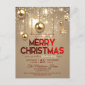 金ゴールドクリスマスボードブル&スターズクリスマスパーティー インビテーションポストカード (正面)