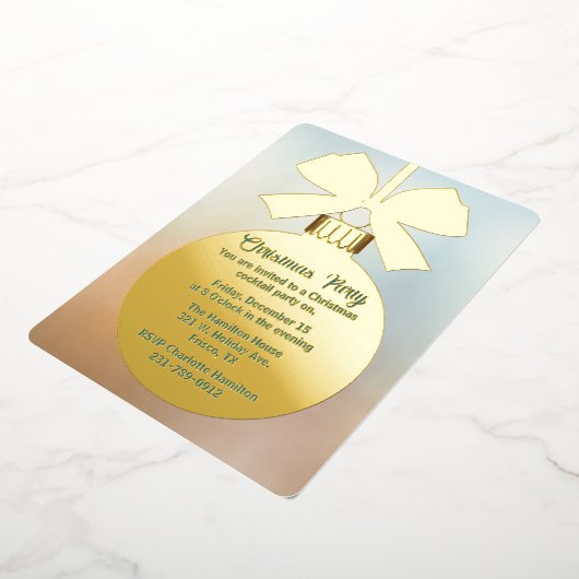 金ゴールドクリスマスボールオーナメントホリデイ 箔招待状 (回転した状態)
