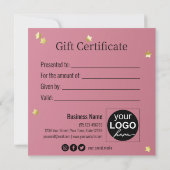 金ゴールドクリスマスボールスターリボンピンクギフトカード (裏面)