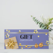 金ゴールドクリスマスボールブルースターズリボンギフトカード (スタンド正面)