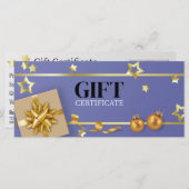 金ゴールドクリスマスボールブルースターズリボンギフトカード (正面/裏面)