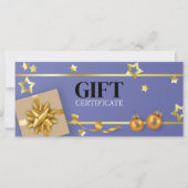 金ゴールドクリスマスボールブルースターズリボンギフトカード (正面)