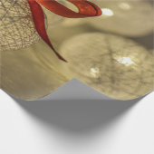 金ゴールドクリスマスボール、ストリングライト、レッドボウホリデー ラッピングペーパー (角)