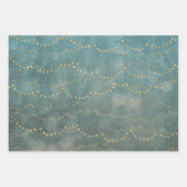 金ゴールドクリスマスライトグリーンウォーターカラーホリデー ラッピングペーパーシート (正面2)