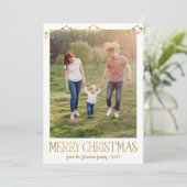 金ゴールドクリスマスライトフォトクリスマスカード シーズンカード (スタンド正面)