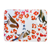 金ゴールドクリスマス冬の鳥ホリーベリーの枝 マグネット (横)