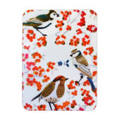 金ゴールドクリスマス冬の鳥ホリーベリーの枝 マグネット (縦)