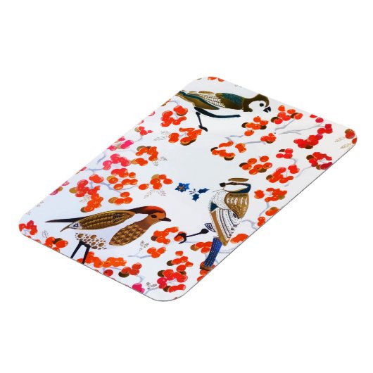 金ゴールドクリスマス冬の鳥ホリーベリーの枝 マグネット (左側)