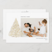 金ゴールドクリスマス応援ツリー2枚フォト シーズンカード (正面/裏面)