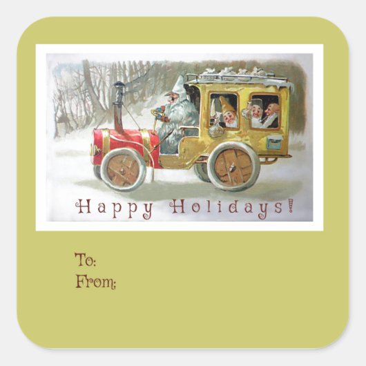 金ゴールドクリスマス格言ヴィンテージホリデーギフトラベル スクエアシール (正面)