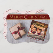 金ゴールドクリスマス現在の雪のデッキファンシーカット写真 シーズンカード (正面/裏面)