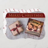 金ゴールドクリスマス現在の雪のデッキファンシーカット写真 シーズンカード (正面/裏面)