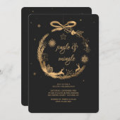 金ゴールドクリスマス装飾ホリデーパーティ招待状 招待状 (正面/裏面)