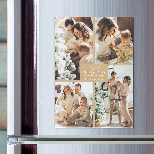 金ゴールドクリスマス4フォトコラージュ磁気カード