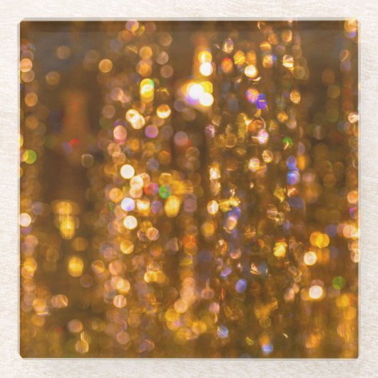 金ゴールドクリスマス：デフォーカス抽象芸術の背景 ガラスコースター (正面)