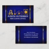 金ゴールドクリーニングMaidアイコン | ブルー金ゴールドメタリック 名刺 (正面/裏面)