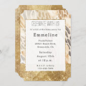 金ゴールドクリームアイボリーアニマルプリント抽象芸術 招待状 (正面/裏面)