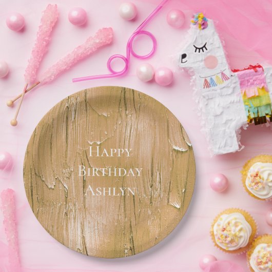 金ゴールドクリームイエローケーキつや消し誕生日 ペーパープレート (パーティー)