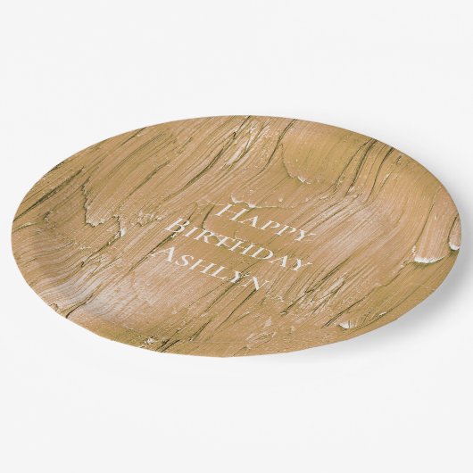 金ゴールドクリームイエローケーキつや消し誕生日 ペーパープレート (アングル)