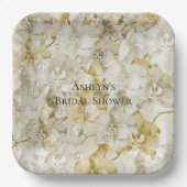 金ゴールドクリームオーキッドフラワーズブライダルシャワー ペーパープレート (正面)