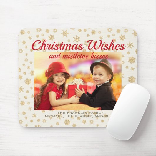 金ゴールドクリームクリスマススノーフレークの願い写真ギフト マウスパッド (マウス)