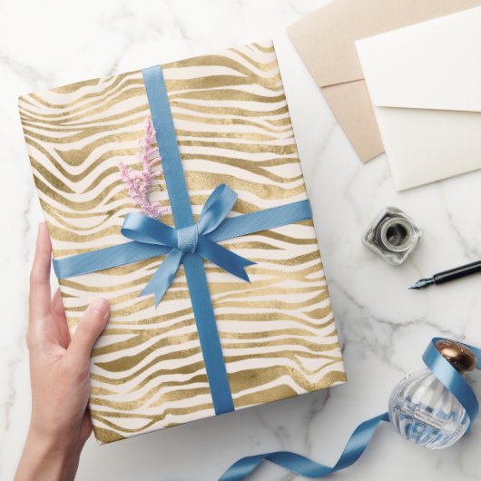 金ゴールドクリームグリジーグリッターゼブラプリント ラッピングペーパー (ギフト)