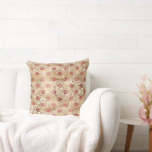 金ゴールドクリームヒョウ赤い唇 クッション (ソファ)