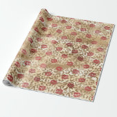 金ゴールドクリームヒョウ赤い唇 ラッピングペーパー (アンロールド)