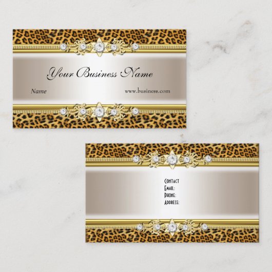 金ゴールドクリームヒョウ黒い宝石ルックイメージ 名刺 (正面/裏面)