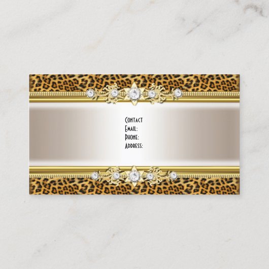 金ゴールドクリームヒョウ黒い宝石ルックイメージ 名刺 (裏面)
