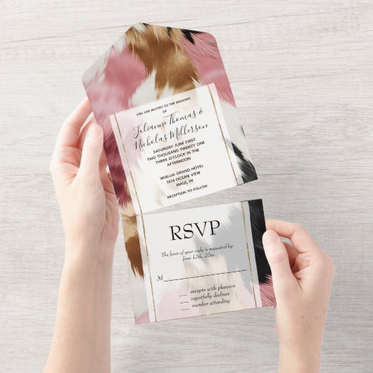 金ゴールドクリームピンクブラック女性のカーボーイ牛革 オールインワン招待状 (貼ってはがせる)