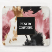 金ゴールドクリームピンクブラック女性のカーボーイ牛革 マウスパッド (正面)