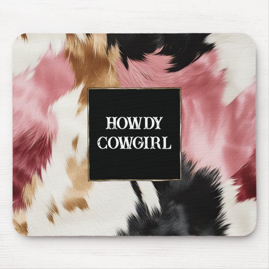 金ゴールドクリームピンクブラック女性のカーボーイ牛革 マウスパッド (正面)