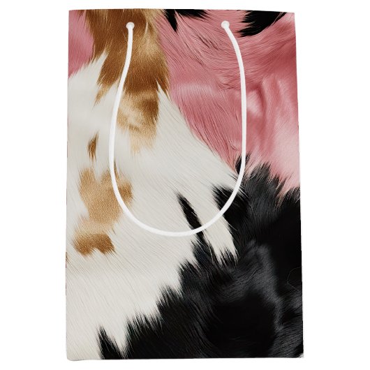 金ゴールドクリームピンクブラック女性のカーボーイ牛革 ミディアムペーパーバッグ (正面)