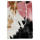 金ゴールドクリームピンクブラック女性のカーボーイ牛革 ミディアムペーパーバッグ (裏面)