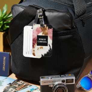 金ゴールドクリームピンクブラック女性のカーボーイ牛革 ラゲッジタグ