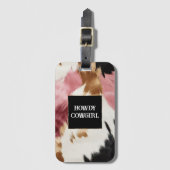 金ゴールドクリームピンクブラック女性のカーボーイ牛革 ラゲッジタグ (正面縦)