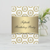 金ゴールドクレストエレガントホワイト50誕生日招待状 招待状 (スタンド正面)