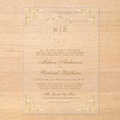 金ゴールドクレストモノグラム華美フレ結婚ーム アクリル招待状 (正面)