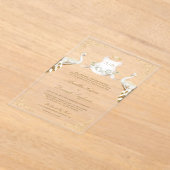 金ゴールドクレスト王室のインディアンホワイトピーコック結婚ズ アクリル招待状 (レイダウン)