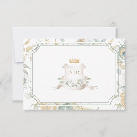 金ゴールドクレスト王室のインディアンホワイトピーコック結婚ズ 出欠カード (裏面)