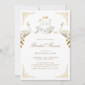 金ゴールドクレスト王室のホワイトピーコックブライダルシャワー 招待状 (正面)