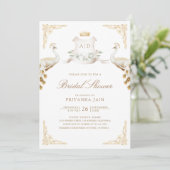 金ゴールドクレスト王室のホワイトピーコックブライダルシャワー 招待状 (スタンド正面)