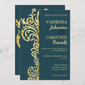 金ゴールドクレスト結婚式招待状 招待状 (正面/裏面)