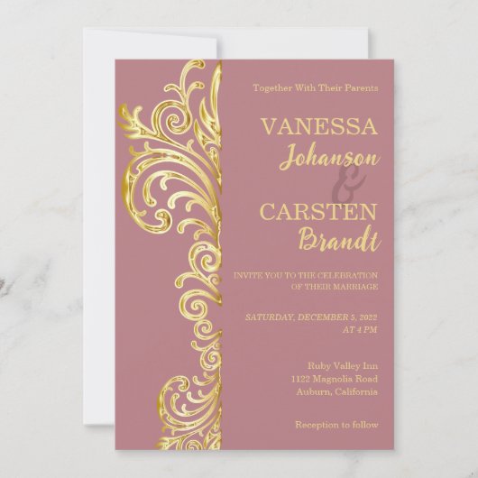 金ゴールドクレスト結婚式招待状 招待状 (正面)